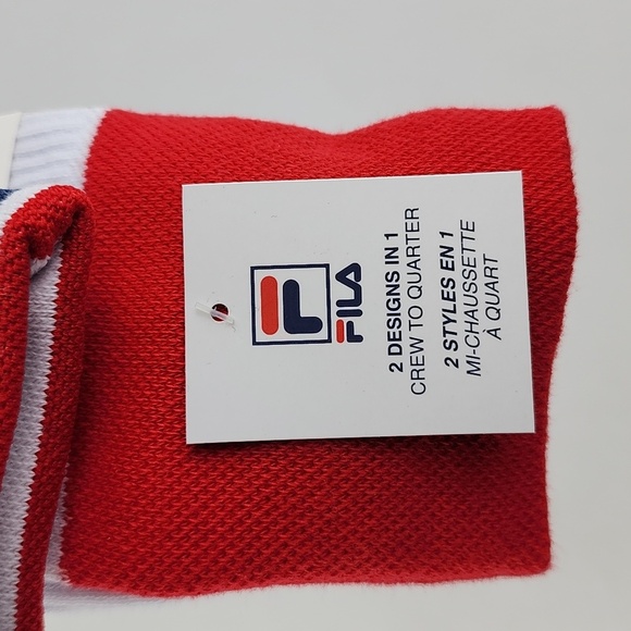 ⭐3/ $30⭐ FILA Heritage Unisex 2 Designs In 1 Crew To Quarter Cotton Socks White - Picture 6 of 8